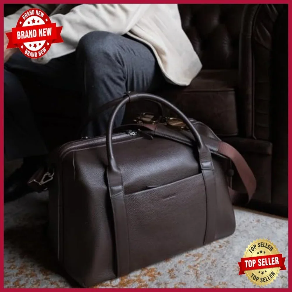Full-Grain Leather Travel Duffel Bag with Laptop Pocket & Trolley Sleeve